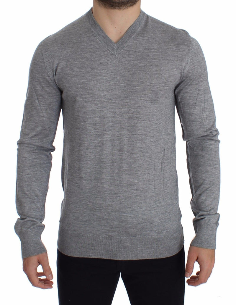 Gray Silk Cashmere V-neck Sweater Pullover - Avaz Shop