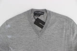 Gray Silk Cashmere V-neck Sweater Pullover - Avaz Shop