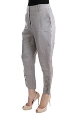Gray Silk Cropped Casual Pants - Avaz Shop
