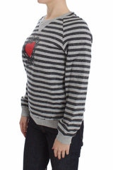Gray Striped Cotton Crewneck Sweater - Avaz Shop