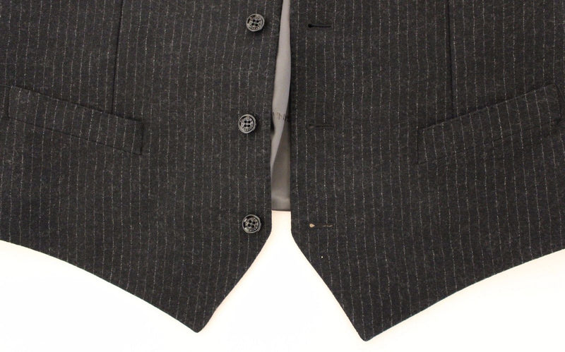 Gray Striped Wool Dress Vest Gilet - Avaz Shop