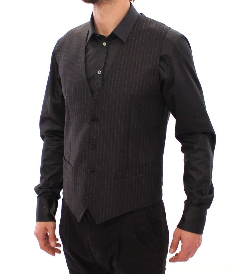 Gray Striped Wool Logo Vest Gilet Vests - Avaz Shop