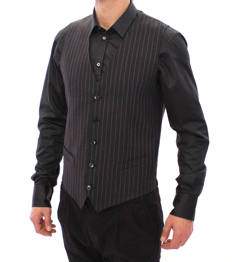 Gray Striped Wool Logo Vest Gilet Weste - Avaz Shop