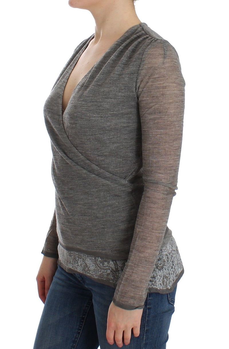 Gray Wool Blend Stretch Long Sleeve Sweater - Avaz Shop