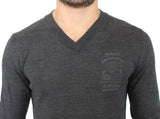 Gray Wool Blend V-neck Pullover Sweater - Avaz Shop