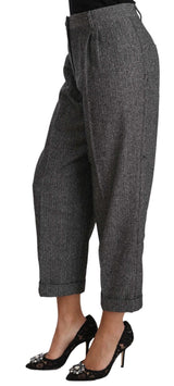 Gray Wool Pleated Cropped Trouser Pants - Avaz Shop