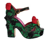 Green Brocade Snakeskin Roses Crystal Shoes - Avaz Shop