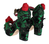 Green Brocade Snakeskin Roses Crystal Shoes - Avaz Shop