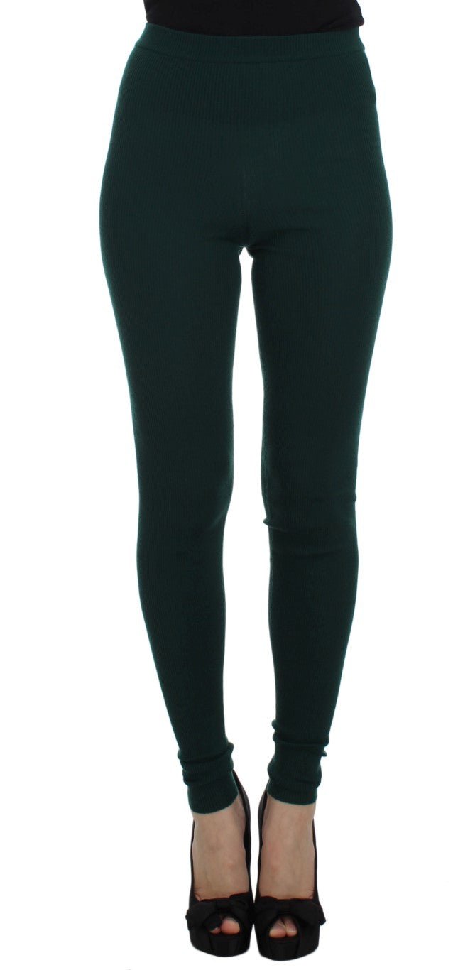 Green Cashmere Stretch Tights Pants - Avaz Shop