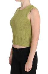 Green Cotton Blend Knitted Sleeveless Sweater - Avaz Shop