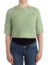 Green Cropped Knit Sweater Knitted Jumper - Avaz Shop