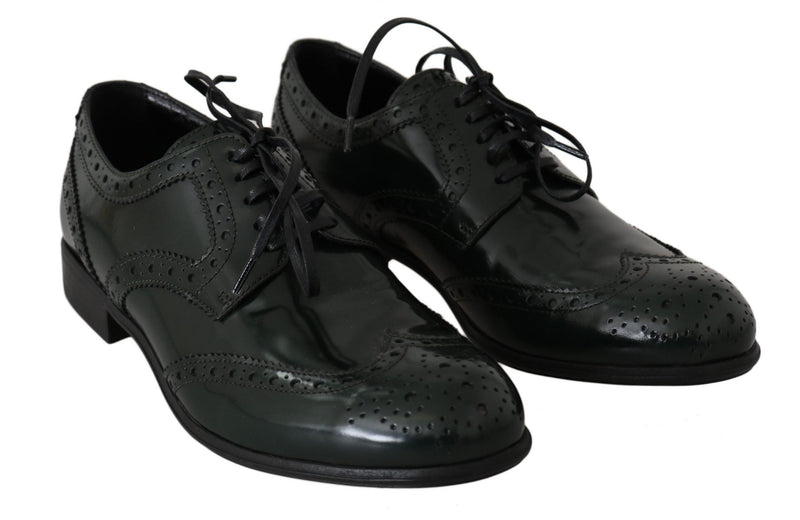 Green Leather Broque Oxford Wingtip Shoes - Avaz Shop