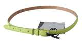 Green Leather Chartreuse Silver Green Buckle Belt - Avaz Shop