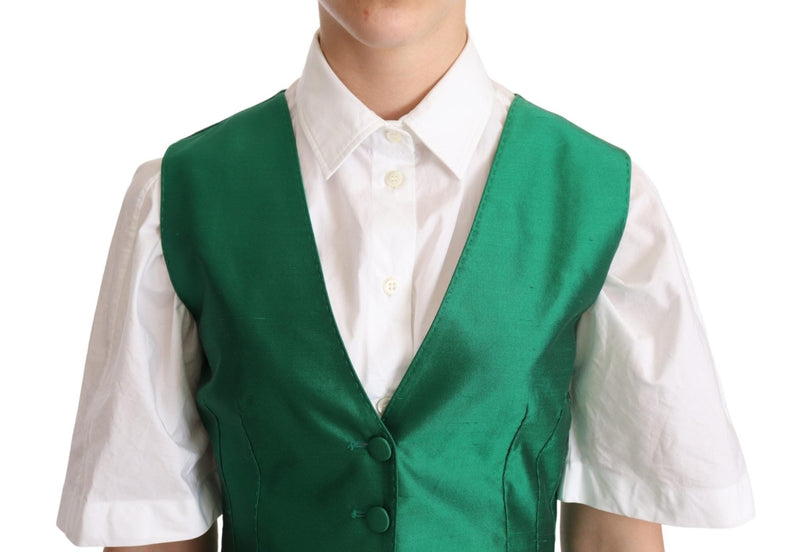 Green Silk Satin Sleeveless Waistcoat Vest - Avaz Shop