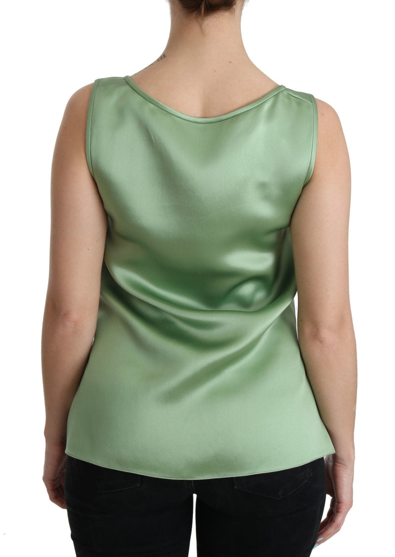 Green Sleeveless 100% Silk Top Tank Blouse - Avaz Shop