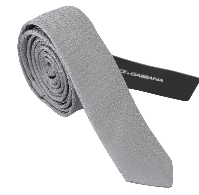 Grey 100% Silk Embroidered Classic Wide Necktie Tie - Avaz Shop