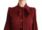Maroon Long Sleeve Shirt Blouse Silk Top - Avaz Shop