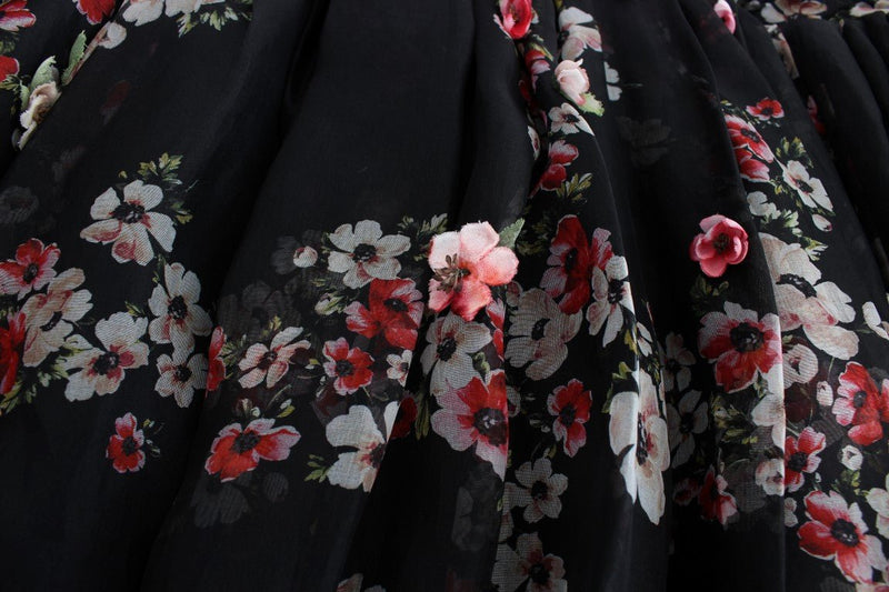 Masterpiece black floral print silk runway dress - Avaz Shop