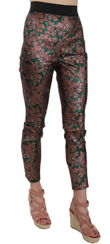 Multicolor Iridescent Brocade Jacquard Trousers Crop Pants - Avaz Shop