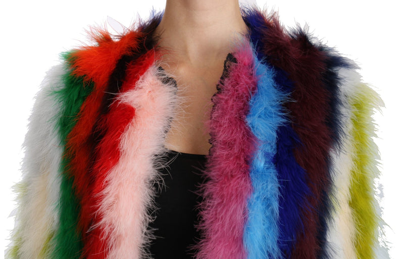Multicolor Turkey Feather Cape Fur Coat - Avaz Shop