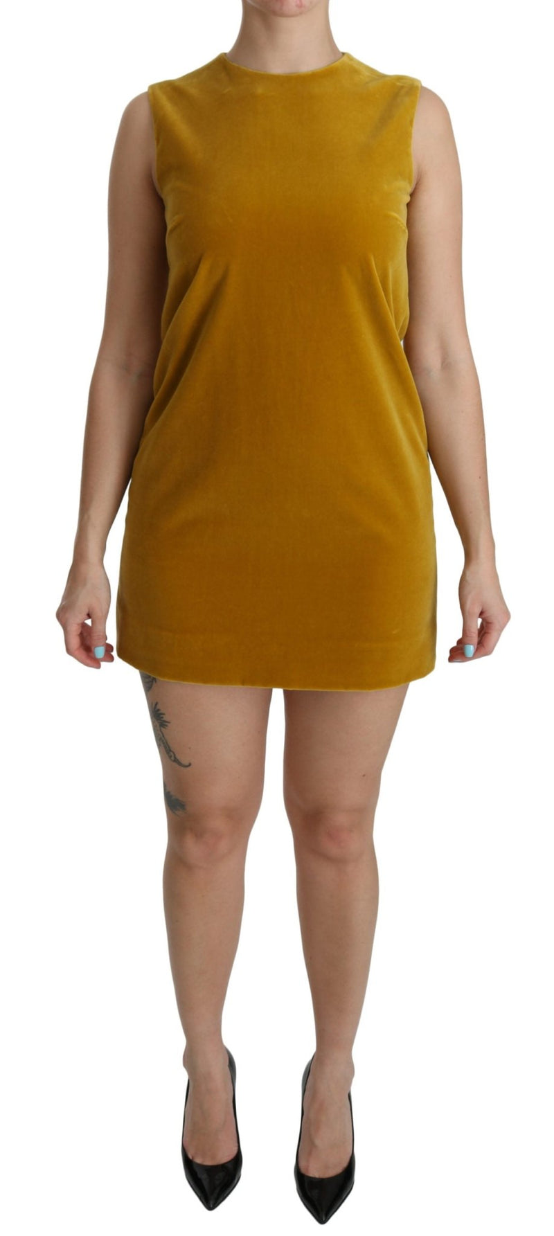 Mustard Velvet Stretch Shift Mini Dress - Avaz Shop