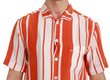 Orange Silk Striped Short Sleeve White Shirt - Avaz Shop