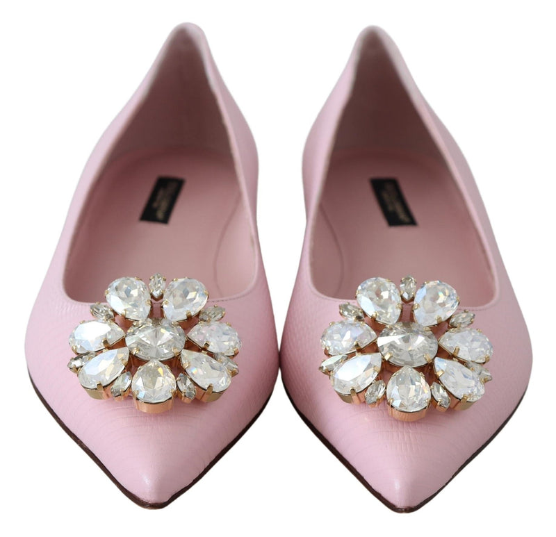 Pink Bellucci Leather Crystals Flats Shoes - Avaz Shop