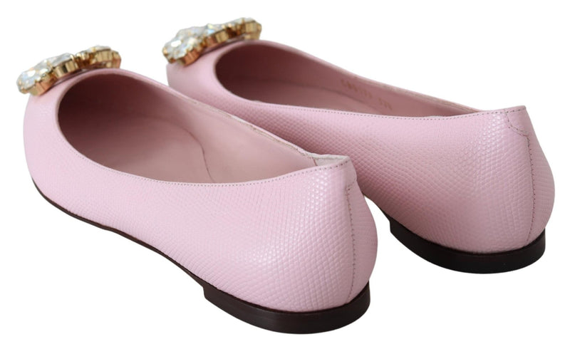 Pink Bellucci Leather Crystals Flats Shoes - Avaz Shop