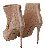 Pink Crystal Lace Booties Stilettos Shoes - Avaz Shop