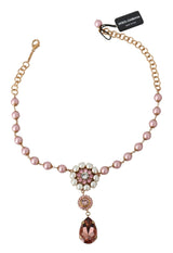 Pink Faux Pearl Teardrop Rhinestones Pendant Necklace - Avaz Shop