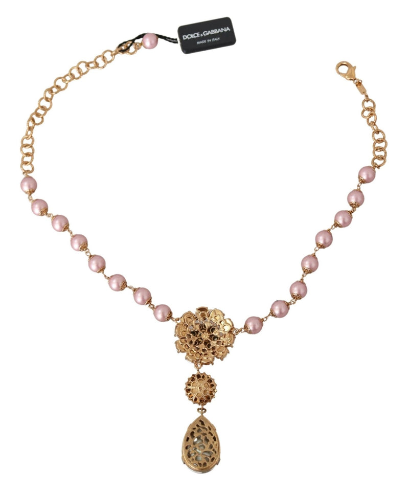Pink Faux Pearl Teardrop Rhinestones Pendant Necklace - Avaz Shop