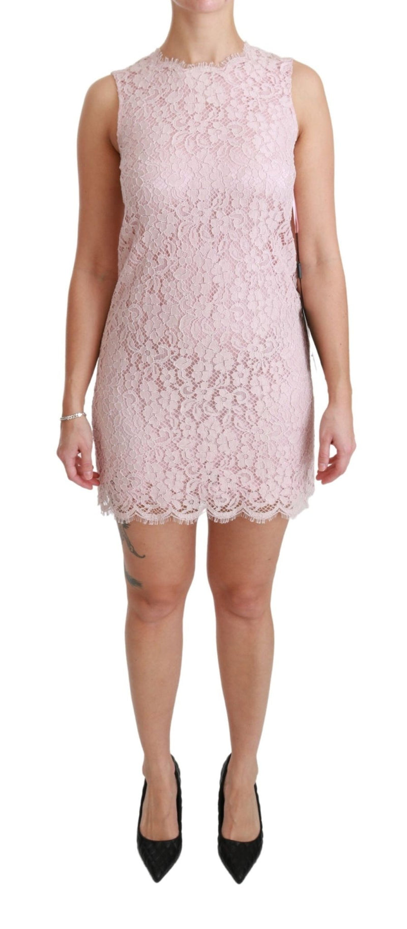 Pink Floral Lace Shift Gown Mini Dress - Avaz Shop