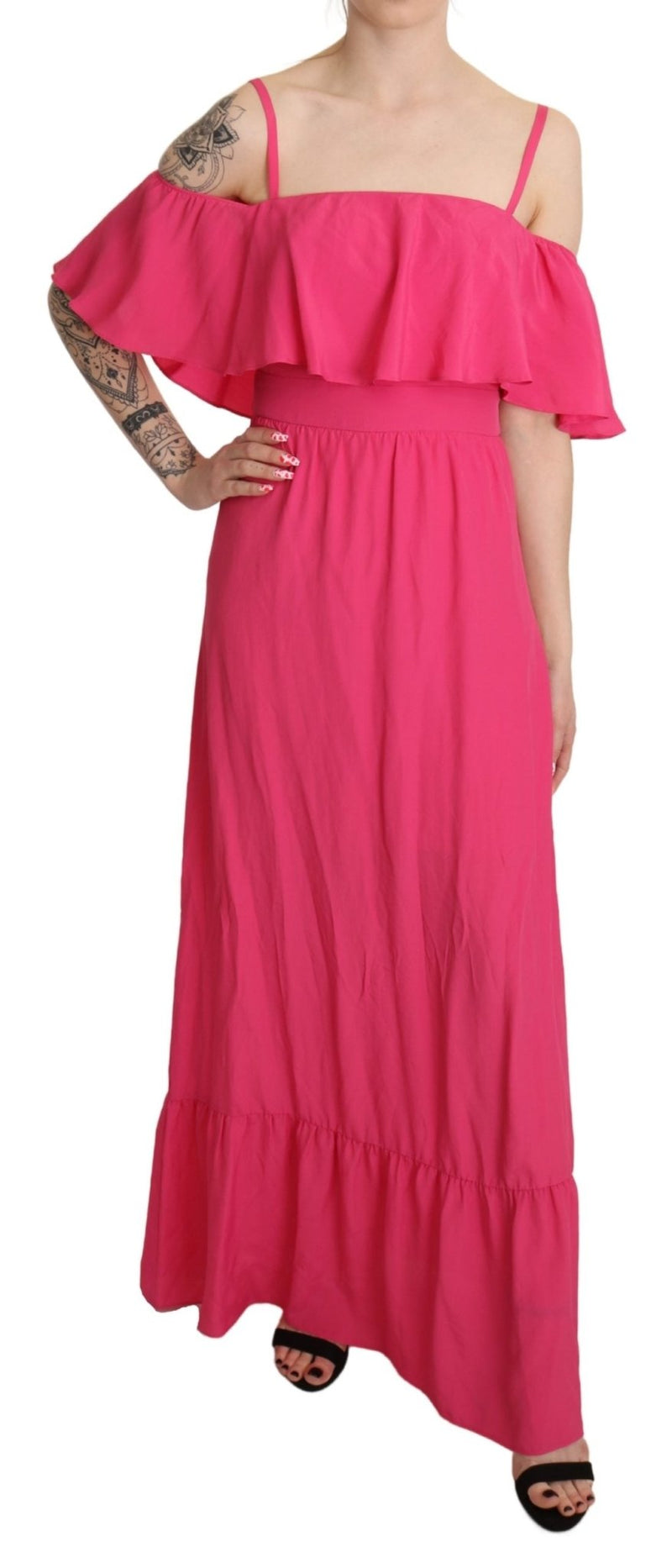 Pink Fuchsia A-line Off Shoulder Floor Length Dress - Avaz Shop