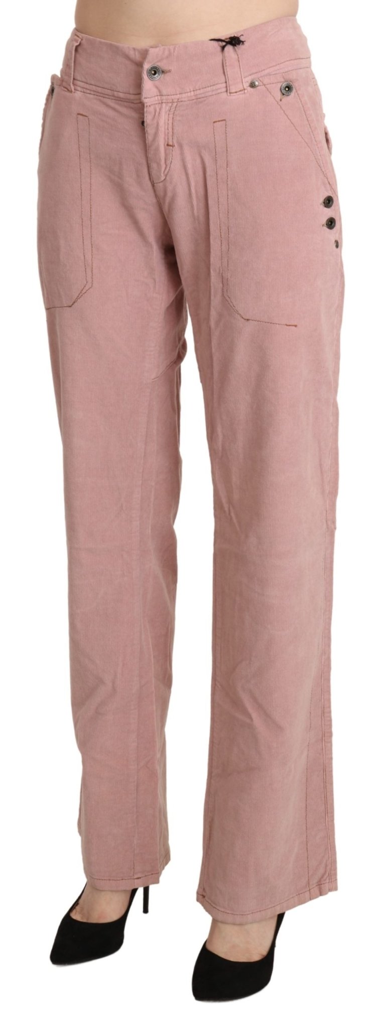 Pink High Waist Straight Cotton Trouser Pants - Avaz Shop