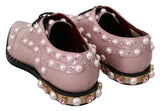 Pink Leather Crystal Pearls Studs Formal Shoes - Avaz Shop
