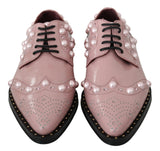 Pink Leather Crystal Pearls Studs Formal Shoes - Avaz Shop