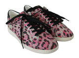 Pink Leopard Print Training Leather Flat Sneakers - Avaz Shop