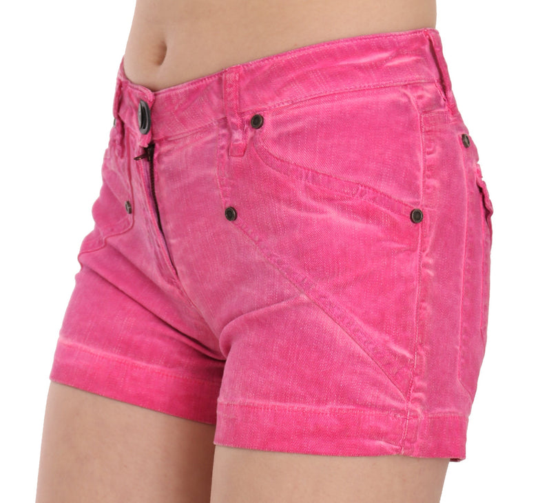 Pink Mid Waist Cotton Denim Mini Shorts - Avaz Shop