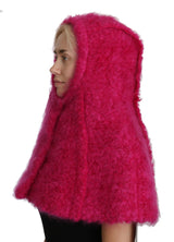 Pink Mohair Shearling Wool Hat Hooded Scarf - Avaz Shop