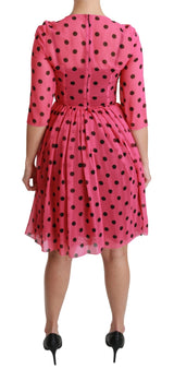 Pink Polka Dots A-line Knee Length Dress - Avaz Shop
