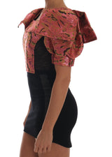 Pink Puff Sleeve Brocade Cropped Top - Avaz Shop