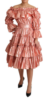 Pink Ruffled Dress Silk Cotton Gown Dress - Avaz Shop