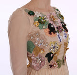 Pink Silk Floral Crystal Maxi Gown Dress - Avaz Shop