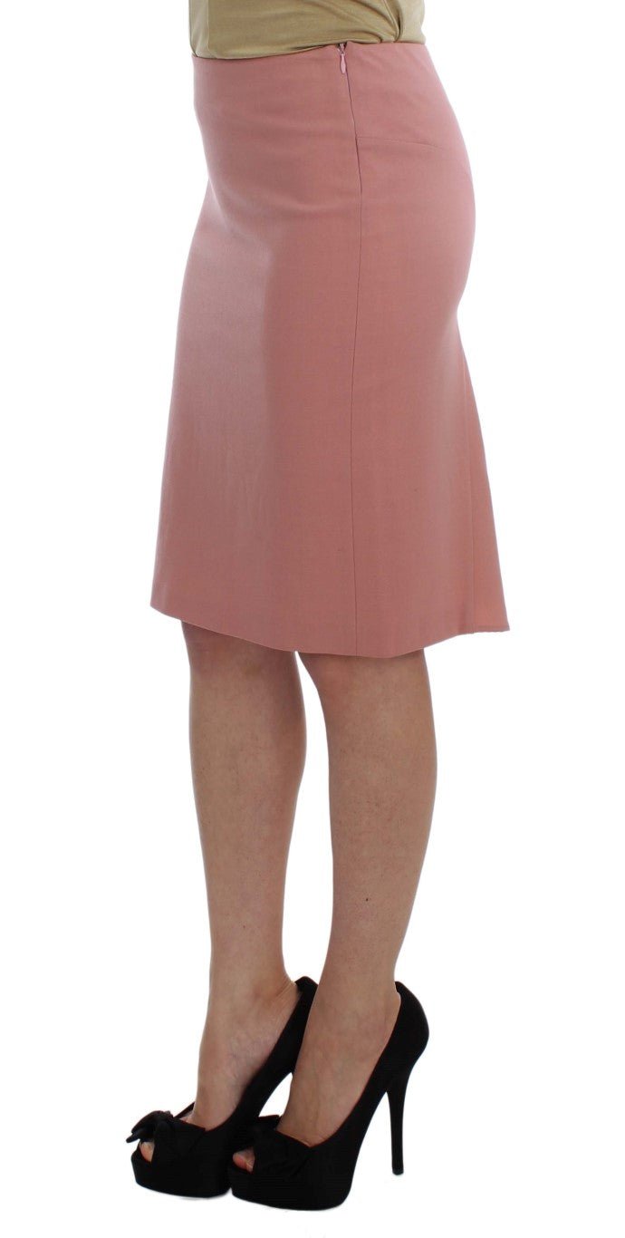 Pink Wool Stretch Straight Pencil Skirt - Avaz Shop