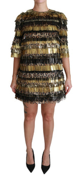 Polyester Black Gold Leopard Shift Mini Dress - Avaz Shop