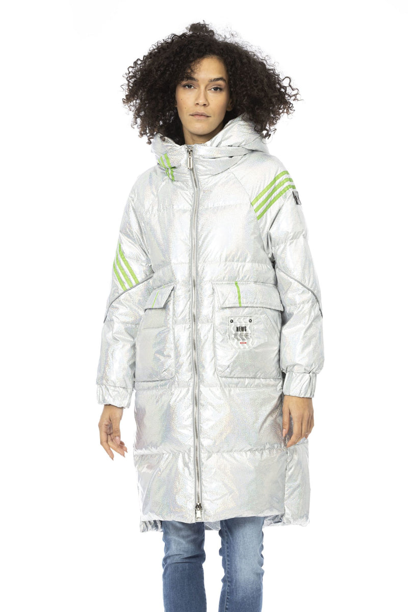 Silver Polyester Jackets & Coat