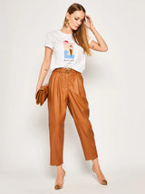 Brown Polyurethane Jeans & Pant