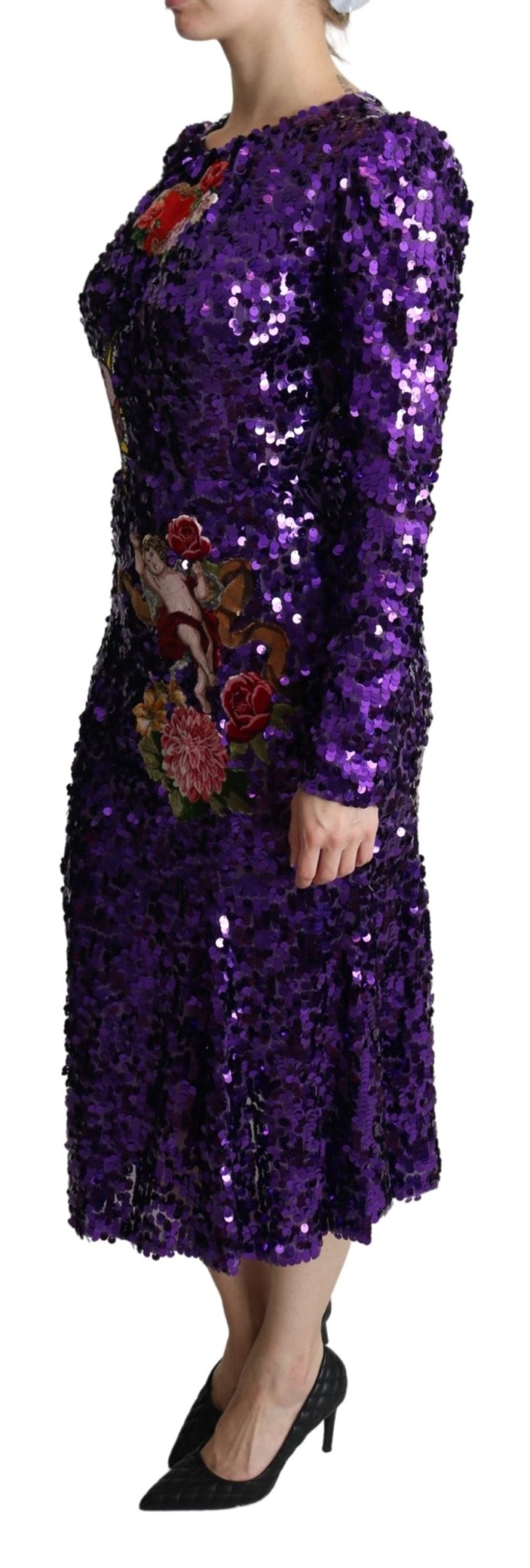 Purple Sequined Mermaid Midi Embellished Dress - Avaz Shop