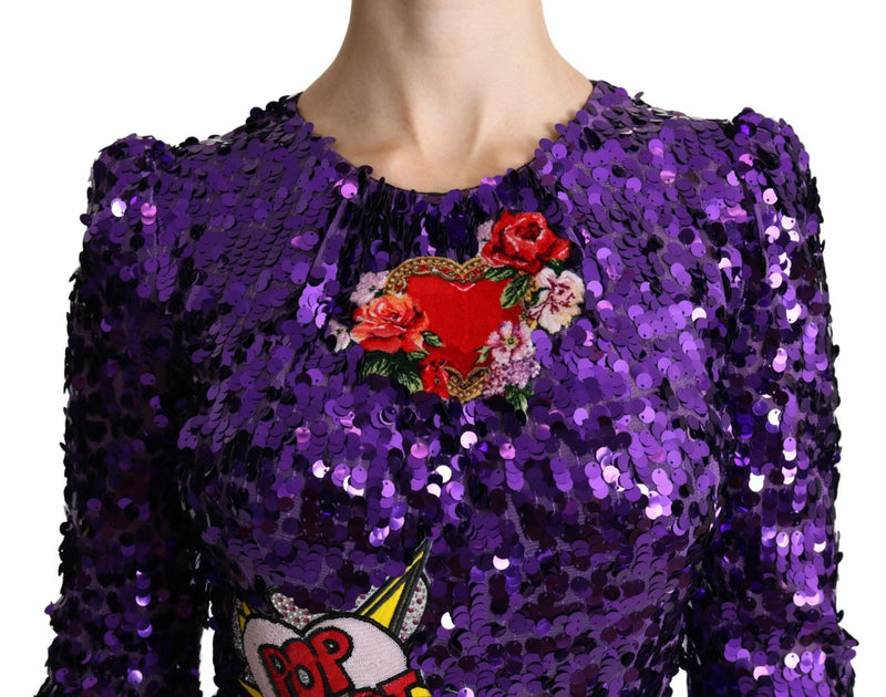 Purple Sequined Mermaid Midi Embellished Dress - Avaz Shop