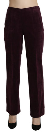 Purple Suede High Waist Straight Trouser Pants - Avaz Shop